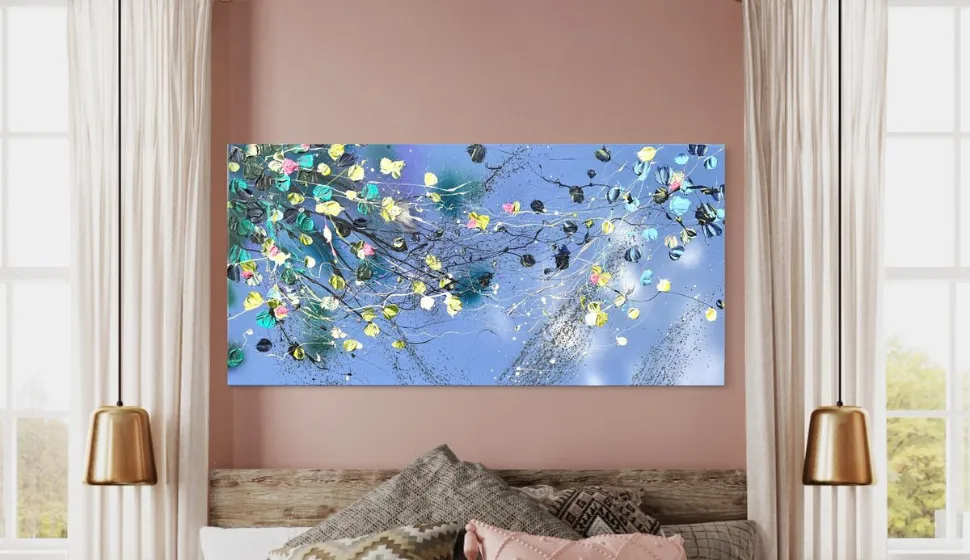 Square acrylic painting "Dance De Fleurs"