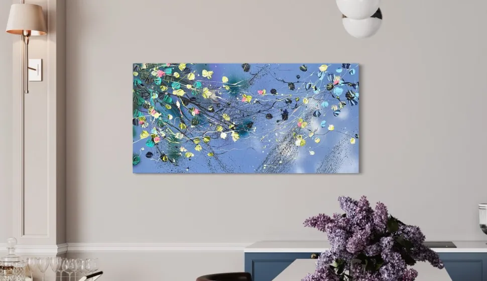 Square acrylic painting "Dance De Fleurs"