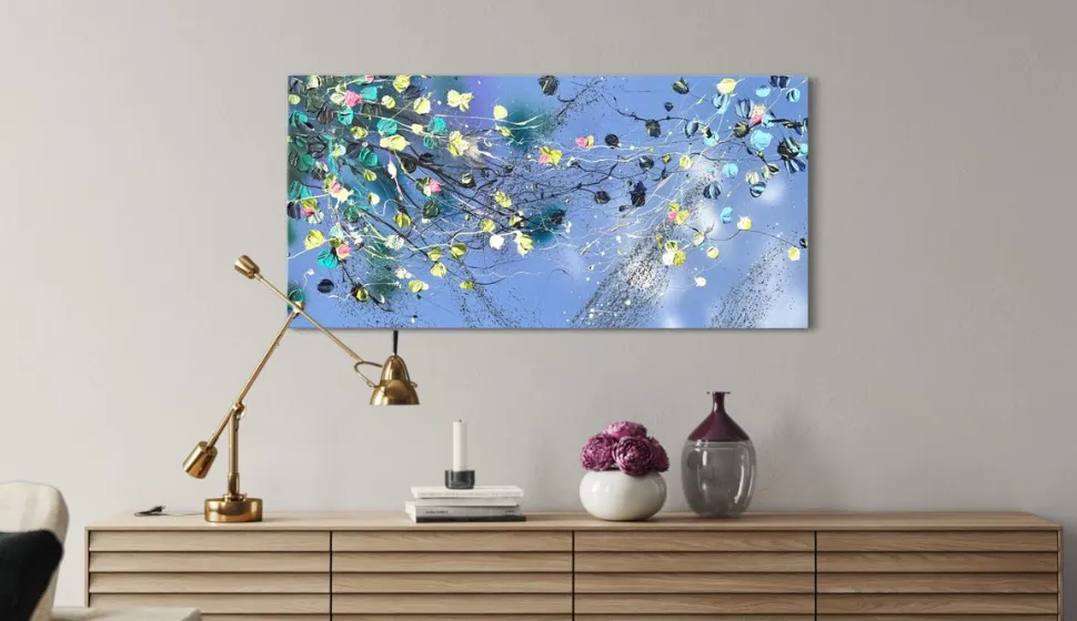 Square acrylic painting "Dance De Fleurs"